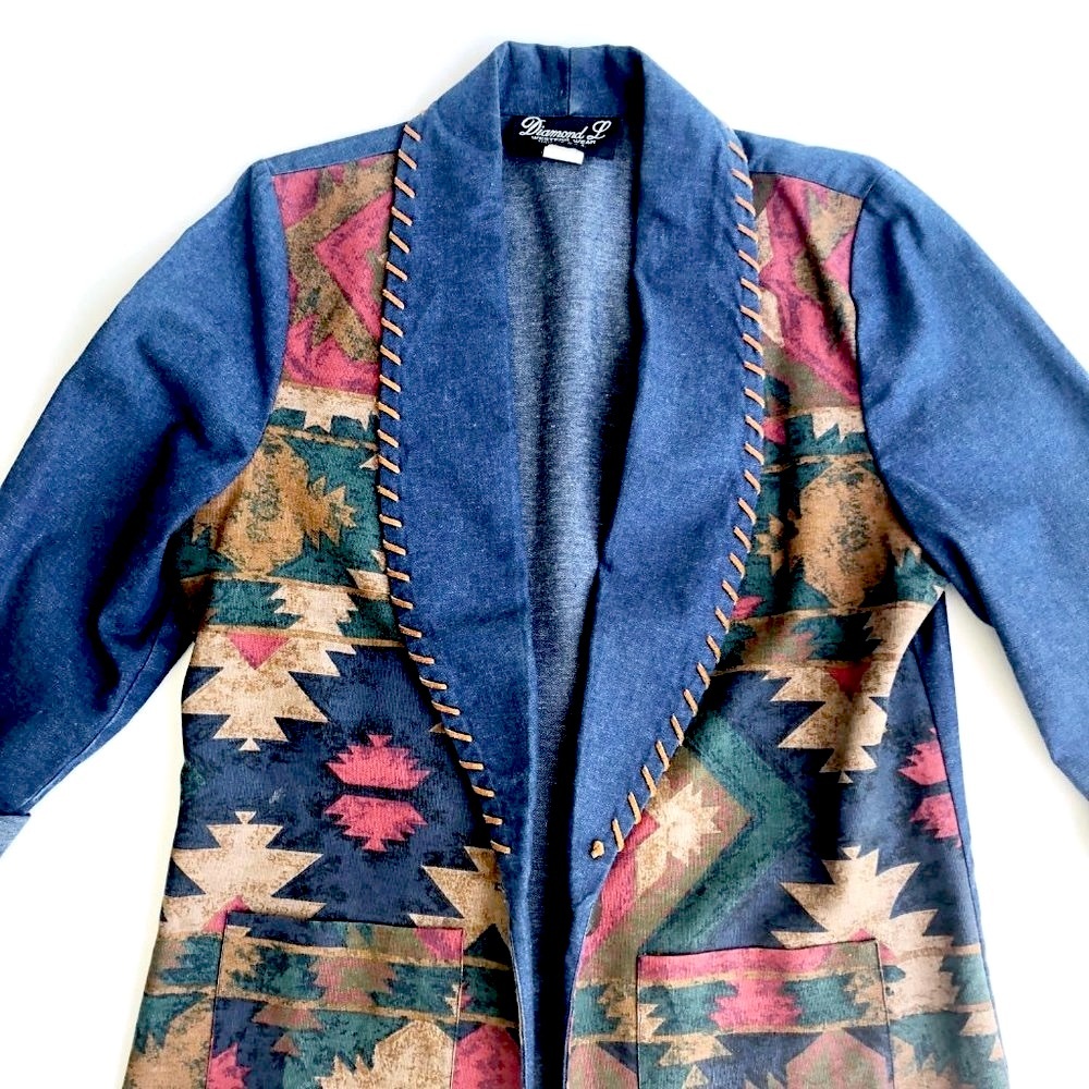 Vintage 80s Southwestern chambray jacket blazer S M